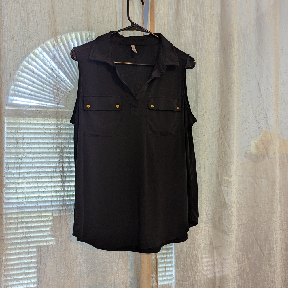 200. Passport Black Notched Collar Blouse